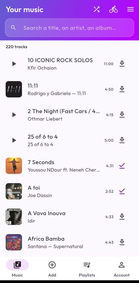 The Stream My Music app showing a personal library with album covers.
