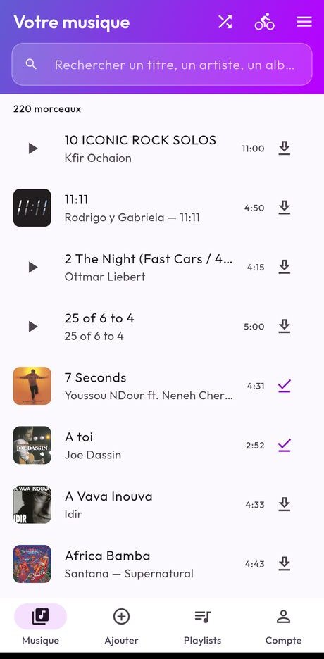 L'application Stream My Music affichant la bibliothèque personnelle, avec les pochettes des albums.